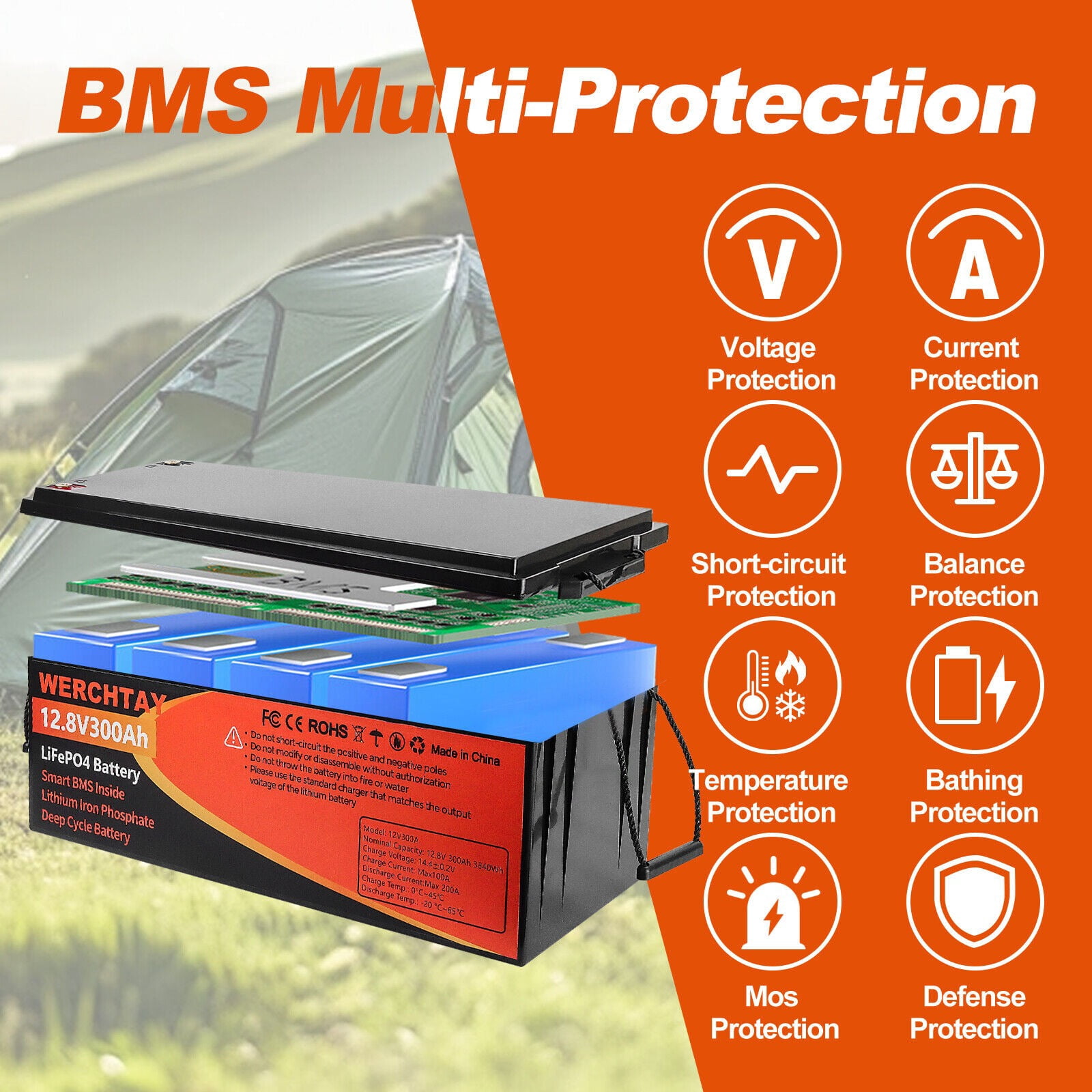 12V 300Ah LiFePO4 Lithium Battery BMS Deep Cycle for RV Solar Boat Off-Grid