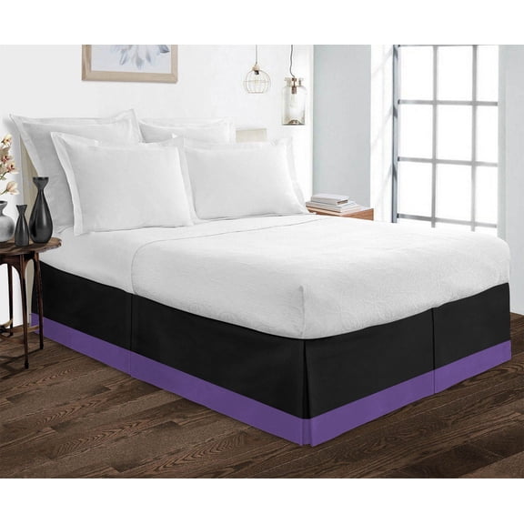 D.N.G. BEDDINGS Luxury 1 Piece Split Corner Two Tone Tailored Bed Skirt, Twin XL Size 12 Inch Deep Pocket, 800 Thread Count, 100% Egyptian Cotton, Solid Black/Purple Color.