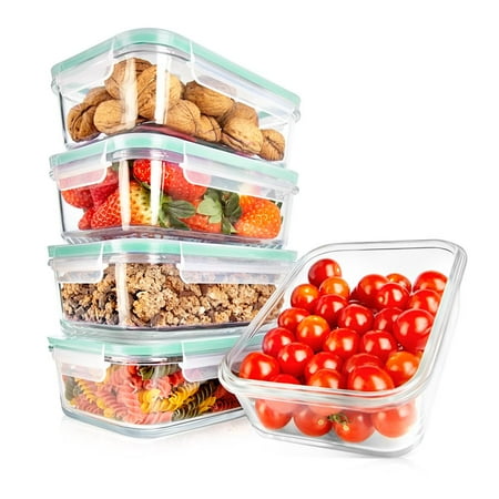 NutriChef 10-Piece Glass Food Containers - Stackable Superior Glass Meal-prep Storage Containers  Newly Innovated Leakproof Locking Lids w/ Air Hole  Freezer-to-Oven-Safe (Green)