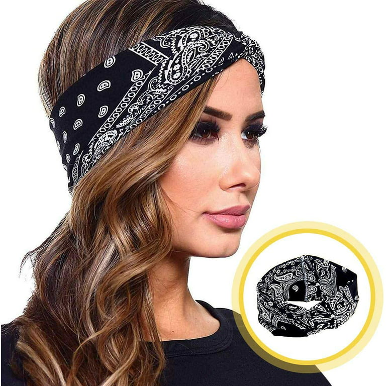 Cribun 6Pcs Headbands - Bandana Headband for Women, Elastic Cotton Turban  Wide Hair Band Head Scarf Hair Wrap, Ladies Stretchy Head bands Fabric