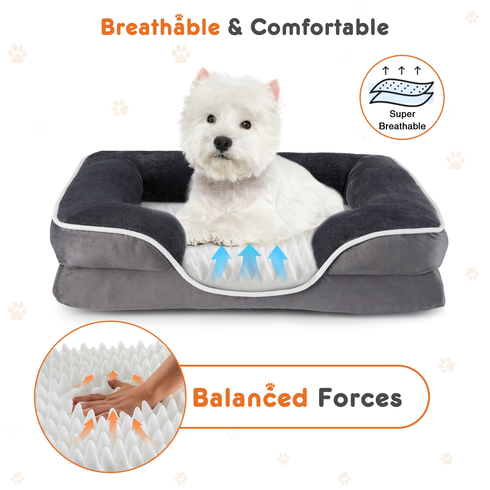 EverPick Memory Foam Pet Bed for Small Dogs & Cats with Washable Removable Cover Non-Slip Base Waterproof Liner - Gray（42*32*6.5")