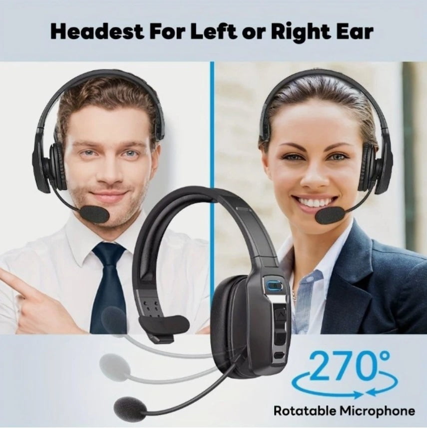 AI Noise Cancelling Trucker Headset Wireless Bluetooth 5.2 with Microphone, 60H Battery, Dual Device Connection for Phone, PC, Laptop, Call Center