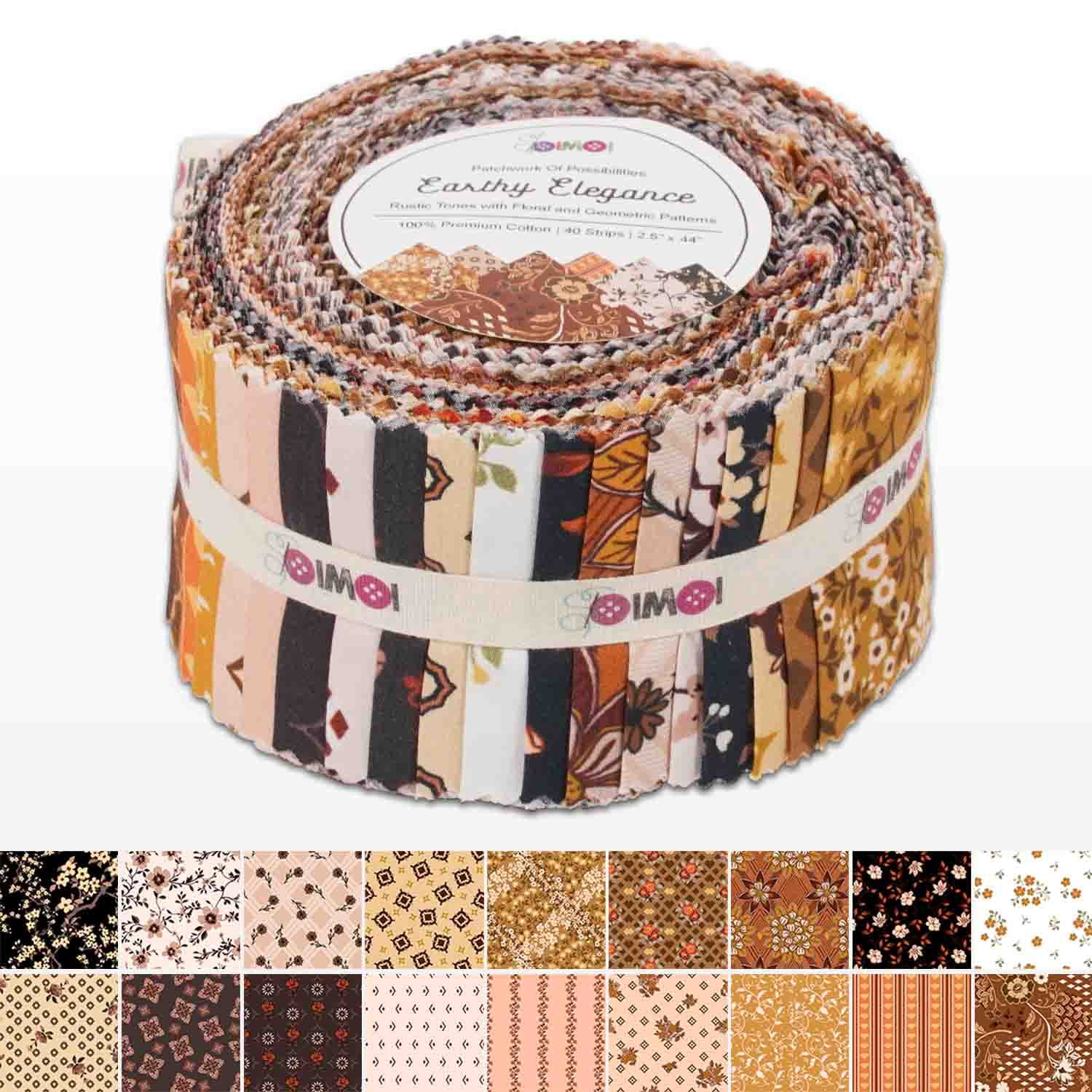 Jelly Roll Fabrics for Quilting 40 Strip 2.5" Cotton Strips Bundles, Perfect Quilting Fabric for Craft Project, Precut Quilt Fabirc, Cotton Strips for Home Dcor, Blanket, Rugs - Earthy Elegance