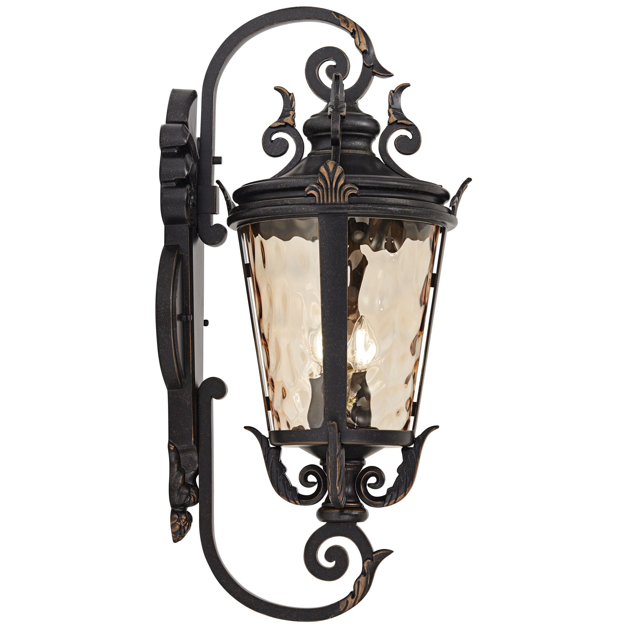 John Timberland Casa Marseille Vintage Rustic Outdoor Wall Light Fixture Veranda Bronze Ornate Scroll 31" Champagne Hammered Glass for Post Exterior