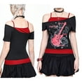 thumbnail image 2 of Vintage Rock Graphics Women's Short Sleeve Crop Top With Edgy Guitar Print Punk Streetwear Fake Two Piece Fitted T-Shirt, 2 of 8