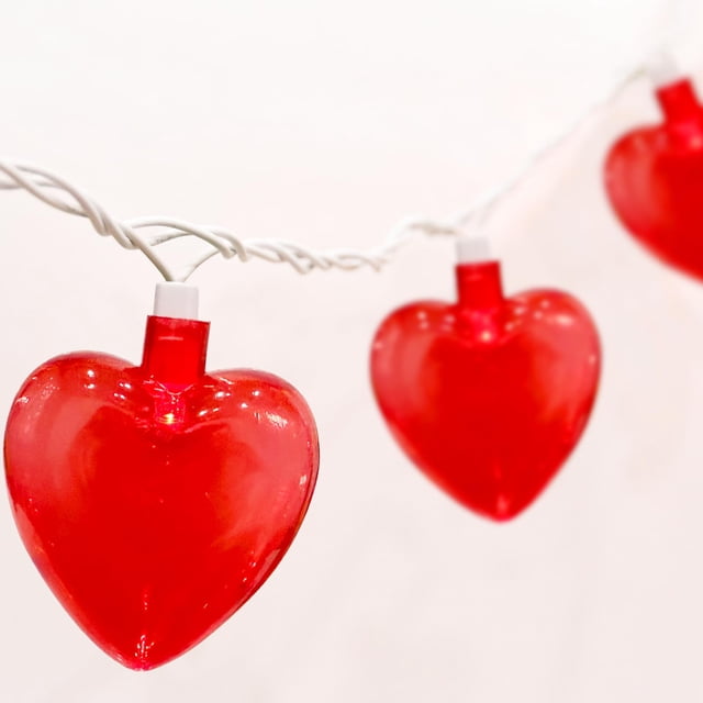 Cadena de luces SUNSGNE, 2,6 m, corazón rojo, 10 LED, 120 V, enchufable