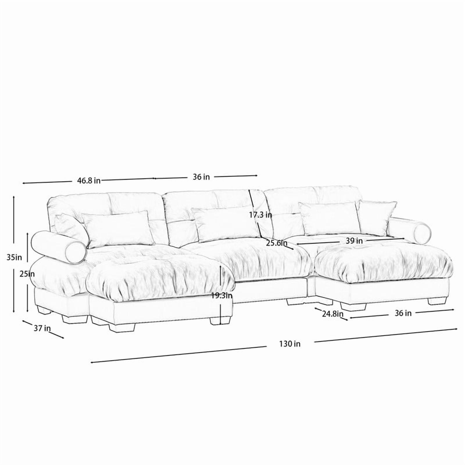 130" Modular Sectional Sofa with 2 Ottomans, 3-Seater Velvet Couch , Convertible U-Shaped Sofa, Deep Seat Cloud Couch with Pillows, Modern Sofa for Living Room, Apartment, Beige
