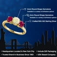 thumbnail image 2 of Gem Stone King 18K Yellow Gold Plated Silver White Ethiopian Opal and Red Created Ruby Engagement Ring for Women | 1.76 Cttw | Round Cabochon 6MM | Gemstone October Birthstone | Size 8, 2 of 6
