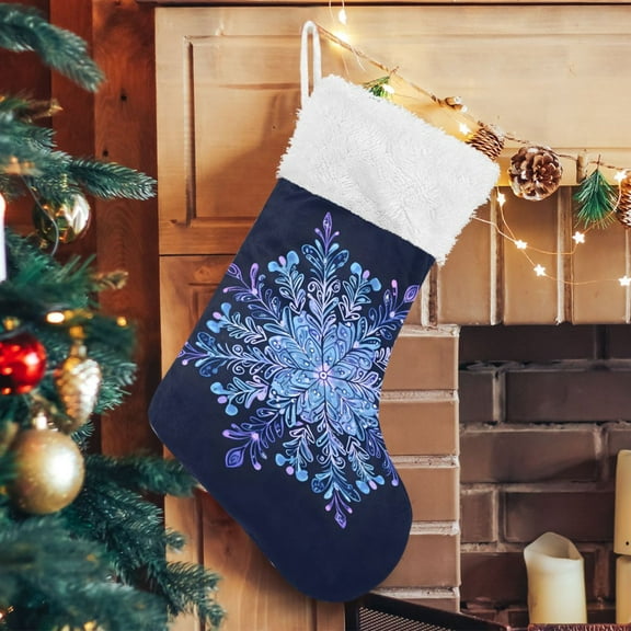 Ryvnso Christmas Stockings Christmas Hand Draw Snowflake 17.7" Large Stocking Decoration 1 Pack