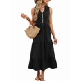 thumbnail image 3 of Womens Summer Maxi Dresses Flowy V Neck Sleeveless Swing Casual Beach Sundress with Pockets Black XXL, 3 of 9