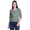 thumbnail image 4 of Moomaya Printed Keyhole Neck Ring Top Casual 3/4th Sleeve Tees Tank Tunic Top, 4 of 6