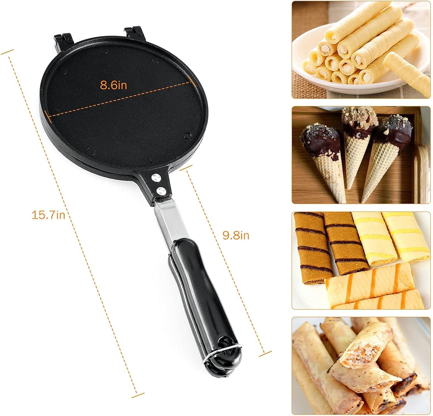 Non-Stick Waffle Cone Maker Machine for Homemade Ice Cream Rolls and Egg Waffles with Aluminum Alloy Construction