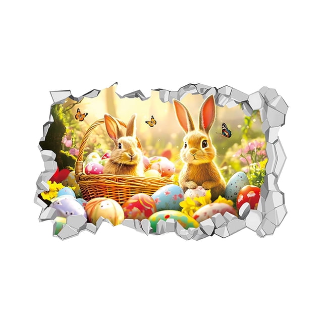 Easter Happy Wall Decoration 3D Effect Rabbit Wall Decoration Easter Egg Wall Stickers Large Rabbit Wall Stickers Cartoon Rabbit Wall Stickers Suitable For Children's Rooms Bathroom Wall Decals Wall