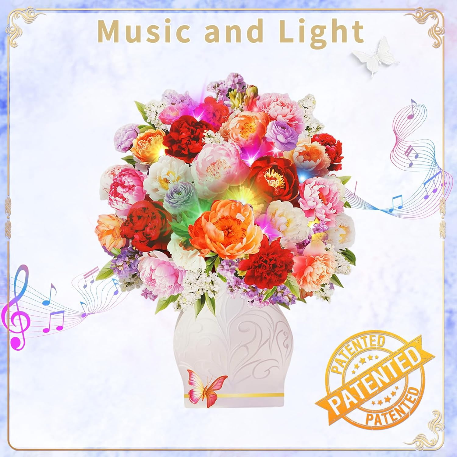 Mothers Day Card for Women, Flower Bouquet 3D Card, Mothers Day Gifts with Music and Light, Gifts for Mom, Women, Sister, Wife (Peony)