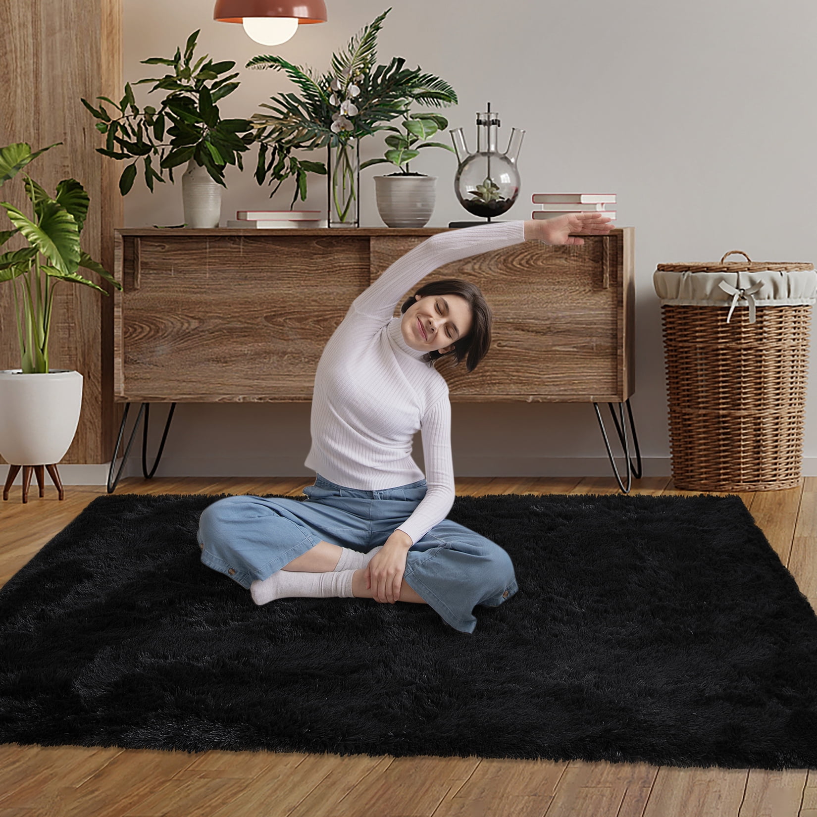 ZACOO Area Rug 8x10 feet Indoor Plush Shag Fluffy Rugs Extra Soft and Thick Shaggy Carpet for Bedroom Living Room Dorm Nursery, Black