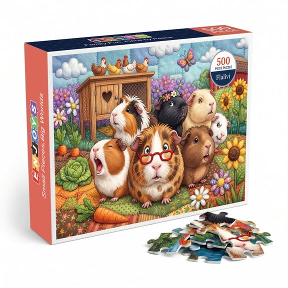 Cute Guinea Pigs Farm Jigsaw Puzzle for Adults 500 Pieces, Colorful Whimsical Illustration, Premium Thick Cardboard with Matte Finish, Perfect Gift for Animal Lovers and Pet Enthusiasts