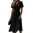 thumbnail image 2 of Cocktail Dresses for Women Wrap Tummy Control A-Line Mini V-Neck Short Sleeve Dress Casual Summer Beach Vacation Dress, 2 of 5