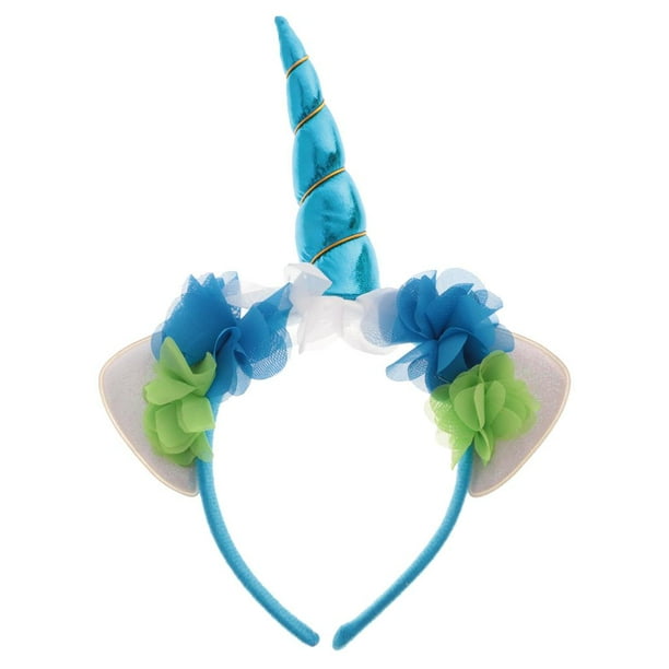Decorativo de cuerno de tul flor diadema tela banda para el cabello elegante Halloween Navidad niños adultos accesorios Azul