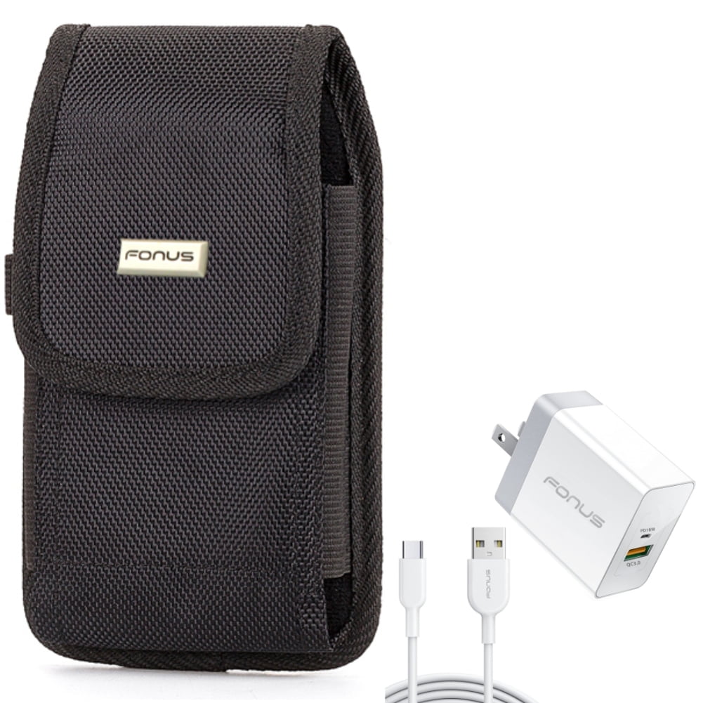 36W PD Home Charger & Case Belt Clip for Samsung Galaxy S24 Ultra/Plus - Fast Type-C 6ft Long Cable USB-C Power Cord, Rugged Holster Canvas Cover for Galaxy S24 Ultra/Plus