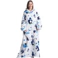 thumbnail image 3 of Camisón de franela con capucha y estampado de pingüino para mujer, suave y esponjoso, talla grande, informal, ligeramente elástico., 3 of 5