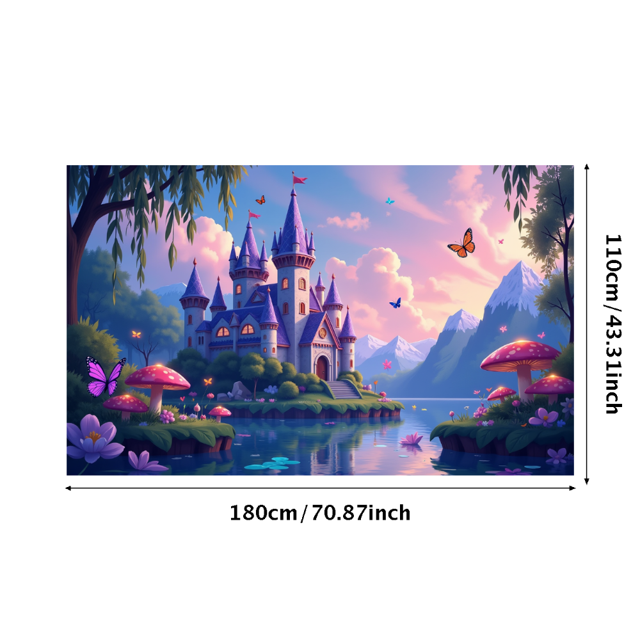 Enchanted Castle Backdrop Birthday Party Fairytale Banner Magical Evening Decorations Landscape Background Kids Event Celebration Photography Prop