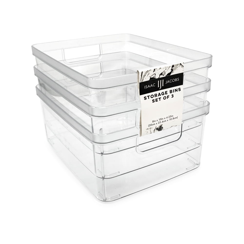 Isaac Jacobs 2-Pack Square Clear Plastic Storage Bins with Cutout