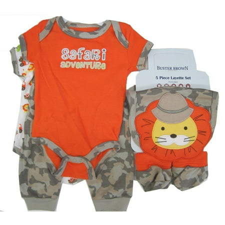 Boy Baby Boys Orange Funny Safari Print Bodysuit Bib Booties Pants Set 0-9M