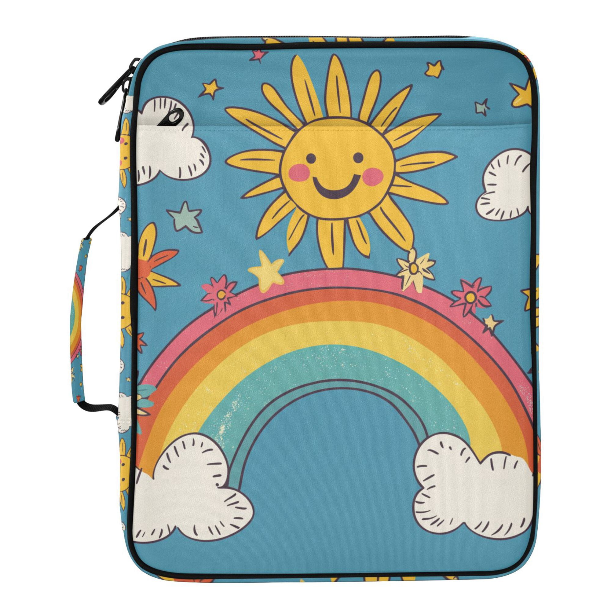 FORMRS Accordion File Folder A4 Size 7-Pocket Expanding Document Organizer Bag with 3 Ring Binder, Rainbow with Stars