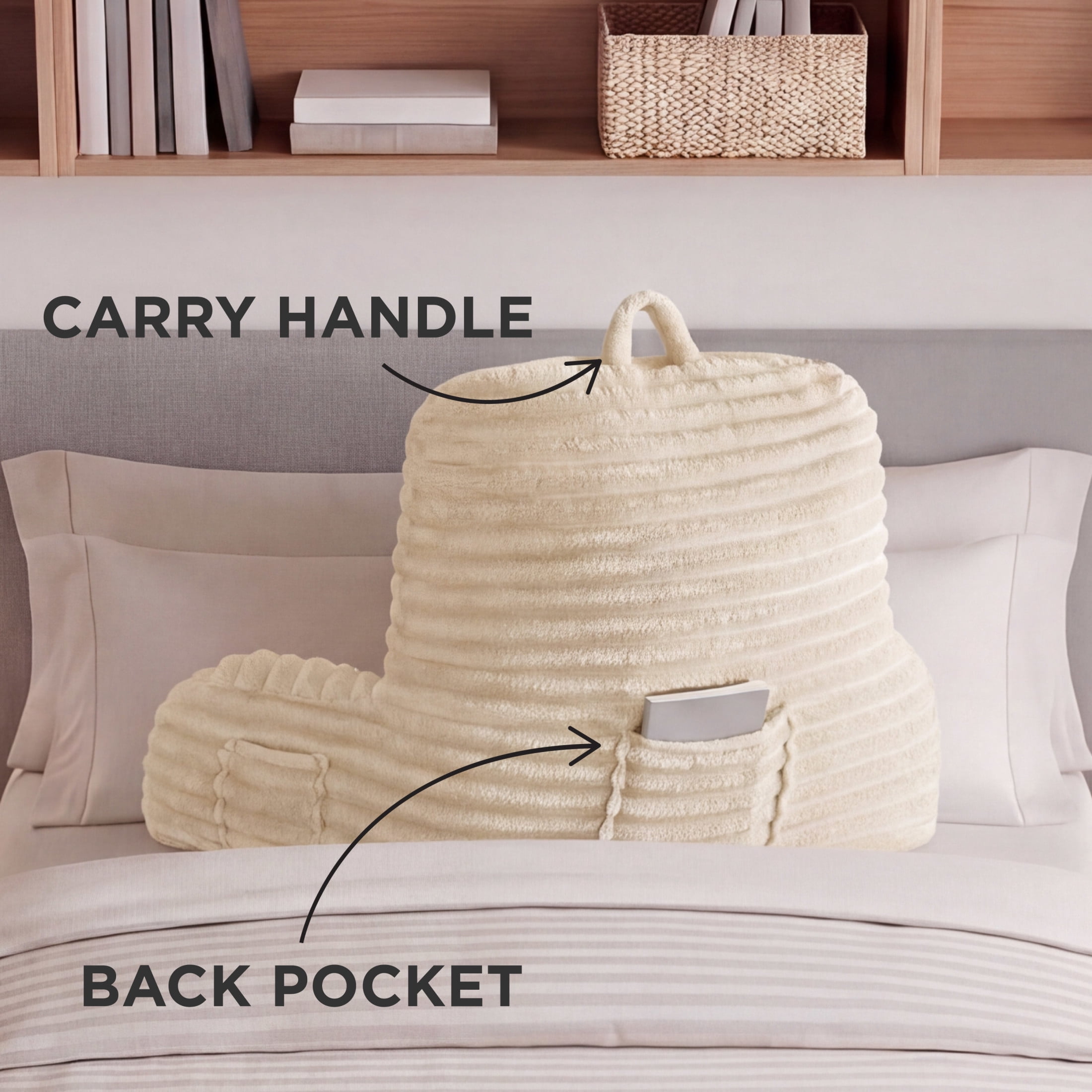 The Sheet Lab Ribbed Plush Backrest Pillow, Beige, 29" x 24.5" x 10.5"