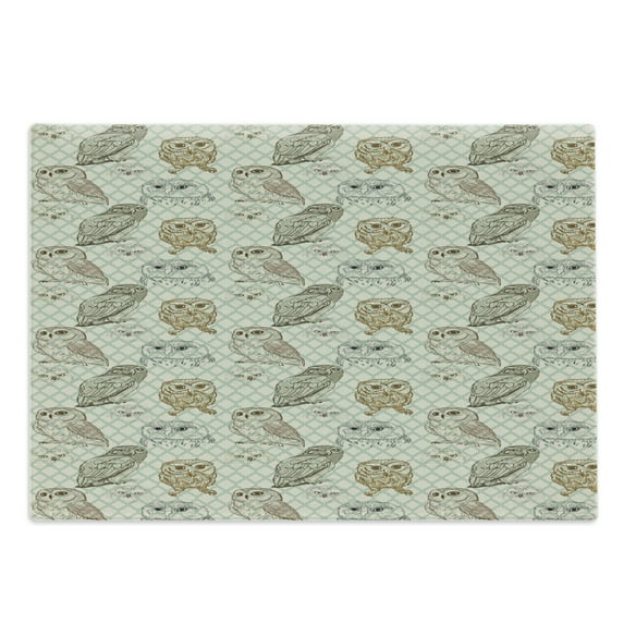 Owl Cutting Board, Cool Looking Owls Different Shapes and Sizes Drawing Style Sketch Pattern Print, Decorative Tempered Glass Cutting and Serving Board, Large Size, Brown Reseda Green, by Ambesonne