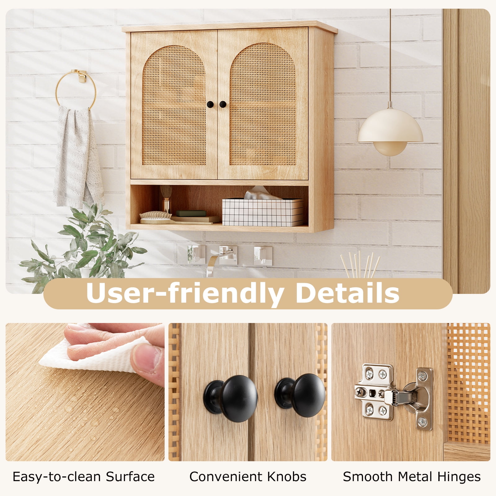 Giantex Bathroom Wall-Mounted Cabinet, Faux Rattan Medicine Cabinet w/Adjustable Shelves, Storage Cabinet Over Toilet