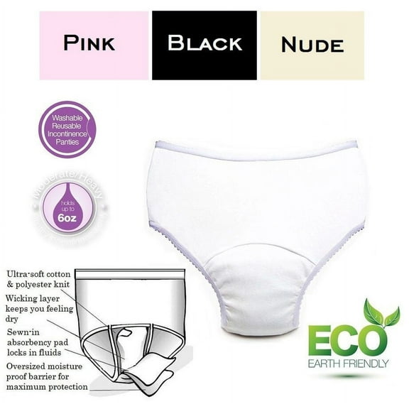 Comfort Finds Ladies Reusable Incontinence Panty 6oz 3-Pack Assorted Colors