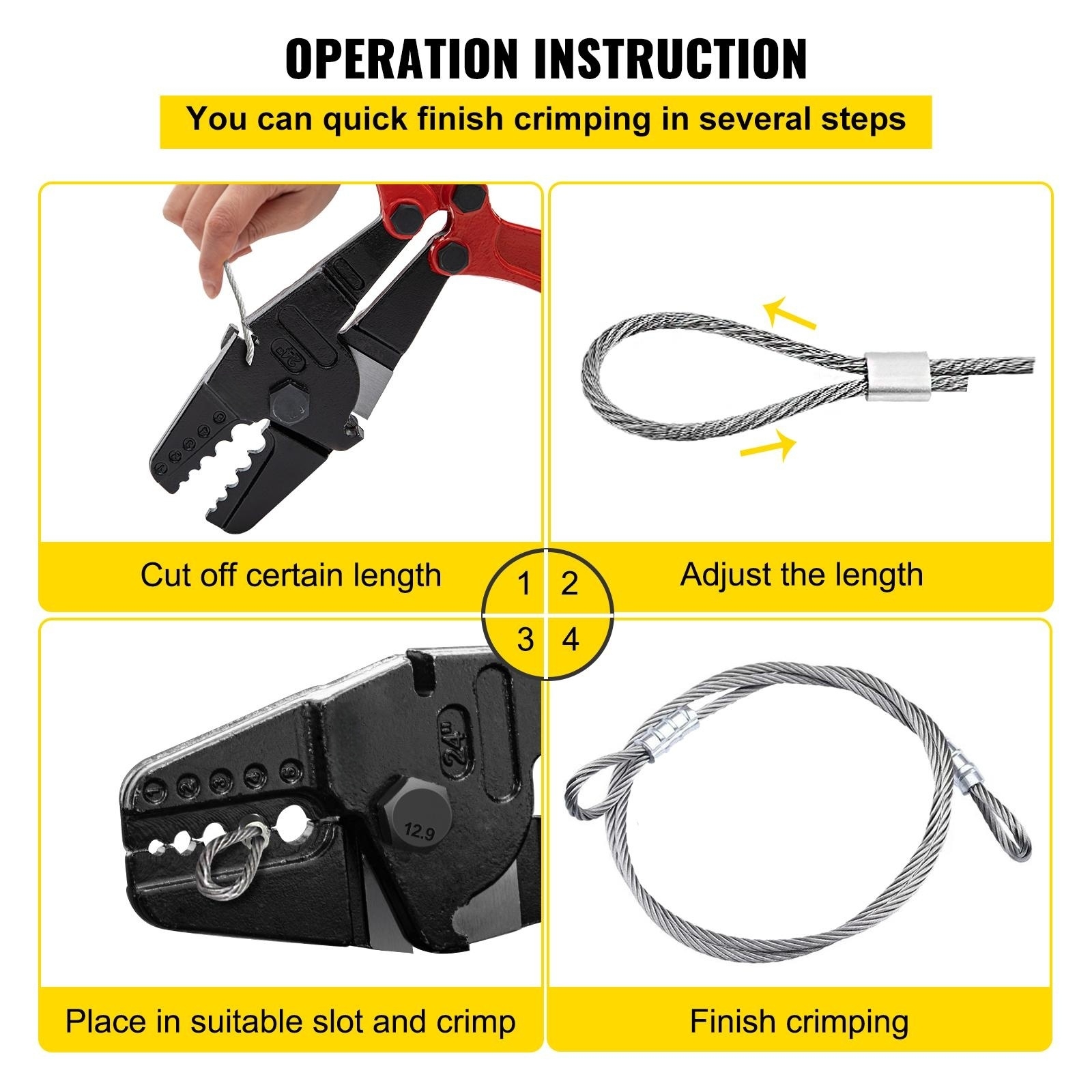 VEVOR Hand Swager Crimper 24 inch,Swaging Tool 5 Cavity 1/16" 3/32" 1/8" 5/32" 3/16",Hand Cimping Tool for Copper Aluminum Oval Sleeves and Stop Sleeves,Wire Rope Crimping Tool Swage Tool Long Hand