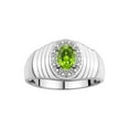 thumbnail image 1 of RYLOS Men's Rings Sterling Silver Classic Halo Of  Diamonds 7X5MM Oval Gemstone Ring Peridot August Birthstone Rings For Men Size 11, 1 of 7