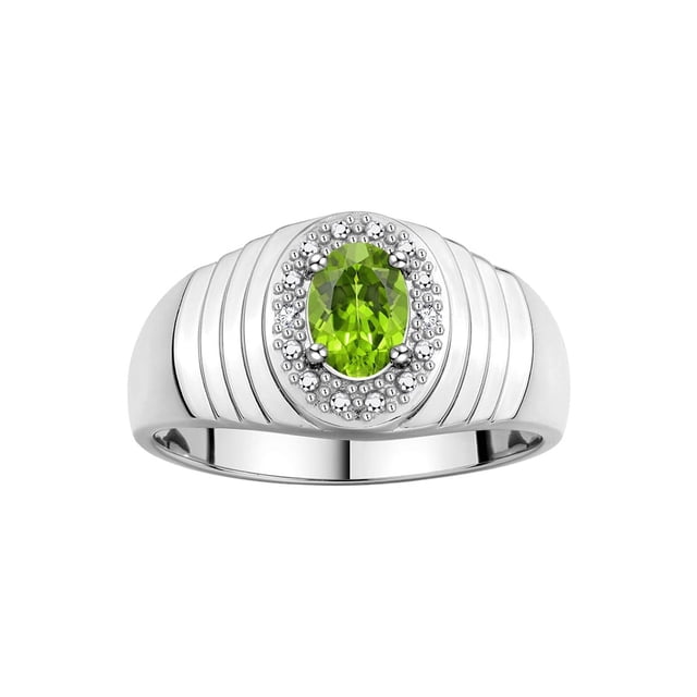 RYLOS Men's Rings Sterling Silver Classic Halo Of Diamonds 7X5MM Oval Gemstone Ring Peridot August Birthstone Rings For Men Size 10