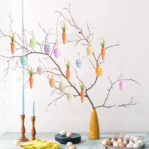 Easter Eggs Decorations Easter Hanging Ornaments Set Of 12 and 6 Carrot Easter Ornaments