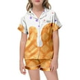 thumbnail image 4 of WhouRiu Toddler Girls' Pajama Sets Short Sleeve Button Down Shirt Elastic Waist Shorts Child Summer Satin Outfit Set White,Sizes 2-3, 4 of 4