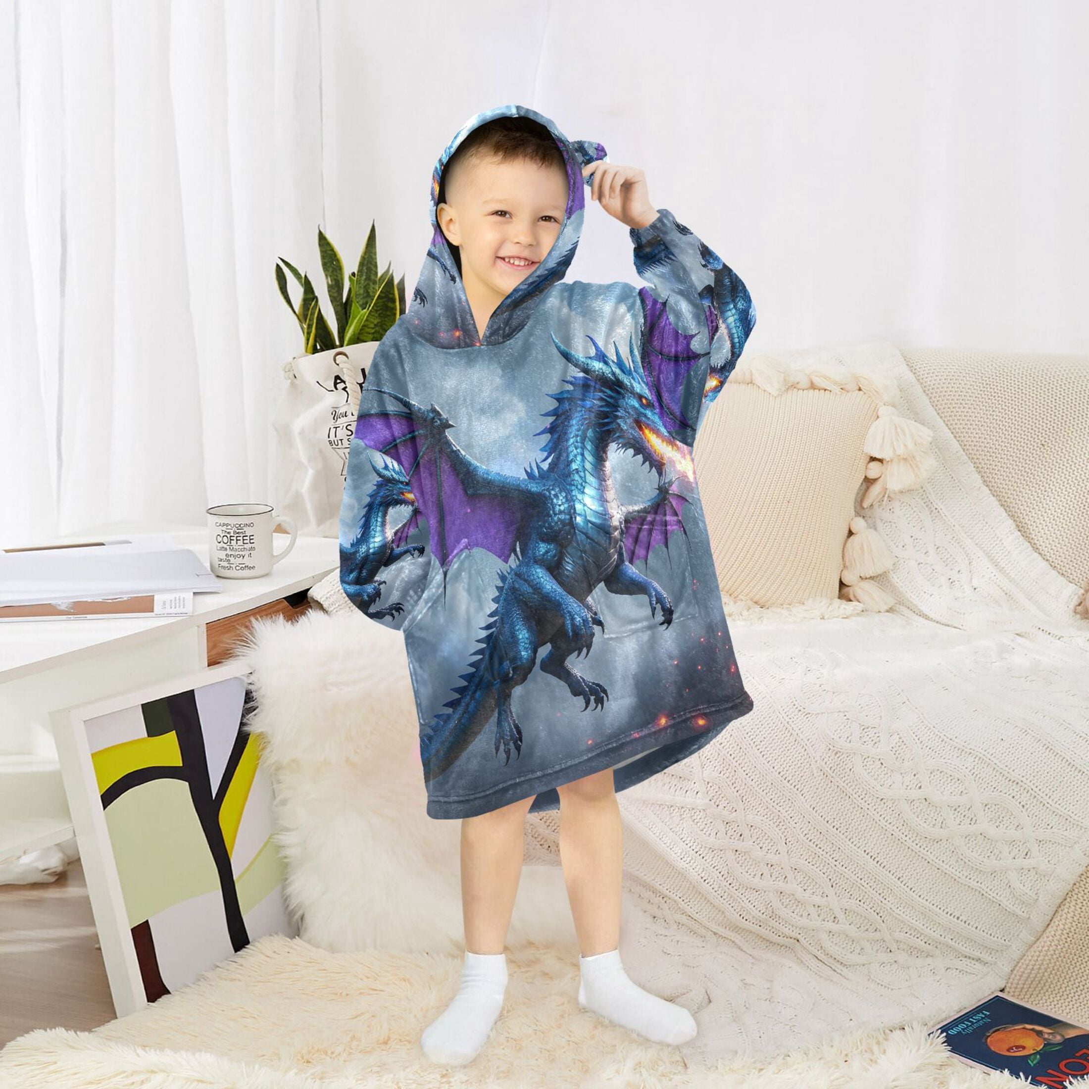 joogoo Wearable Blanket Hoodie Dragon Flying for Flannel Sherpa Pocket 3-14 YR M