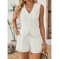 thumbnail image 6 of Women'S 2 Piece Outfits Vest Waistcoat Dressy Casual Sets Wide Leg Short Pants Suits White M, 6 of 9