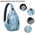 thumbnail image 2 of Sling Backpack,Light Blue Christmas Snowflake Pattern Sling Bag with Water Bottle Holder,Waterproof Sling Bag for Men/Women with Headphone Jack for Hiking,Travel, 2 of 6