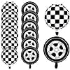 12 Pcs 18 Inch Checkered Racing Balloons Wheel Tire Balloons Black and White Checkered Car Wheel Balloons Aluminum Foil Plaid Race Car Balloons for Racing Theme Birthday Party Decorations