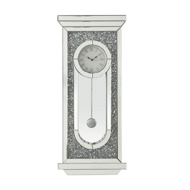 Benjara BM268979 Wall Clock with Mirror Trim and Molded Design, Silver