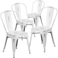thumbnail image 1 of Commercial Grade 4 Pack Distressed White Metal Indoor-Outdoor Stackable Chair, 1 of 9