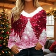 thumbnail image 2 of yoeyez Funny Christmas Tee Shirts for Women White Faux Fur Trim V Neck Shirt Dressy Funny Xmas Tree Snowflake Graphic Tops, 2 of 5