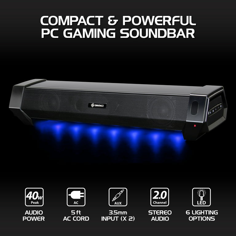ENHANCE Attack Gaming Speaker Soundbar - Under Monitor PC Sound Bar LED  Speaker with 40W Peak Audio Power, 3 LED Color Modes + 3 RGB Dynamic Light