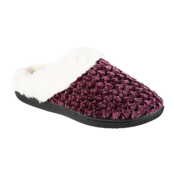 Isotoner Women's Recycled Popcorn Chenille Erin Hoodback Slippers - 7961 (Blackberry, 6.5 - 7)