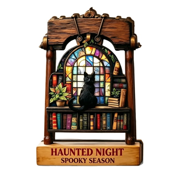 Black Cat Halloween Decor, 5 Inch Double Sided Printed Wooden Spooky Halloween Decor, Small Halloween Decor for Tiered Trays Shelves Windows Home Fall Season Decoration, 1 Piece