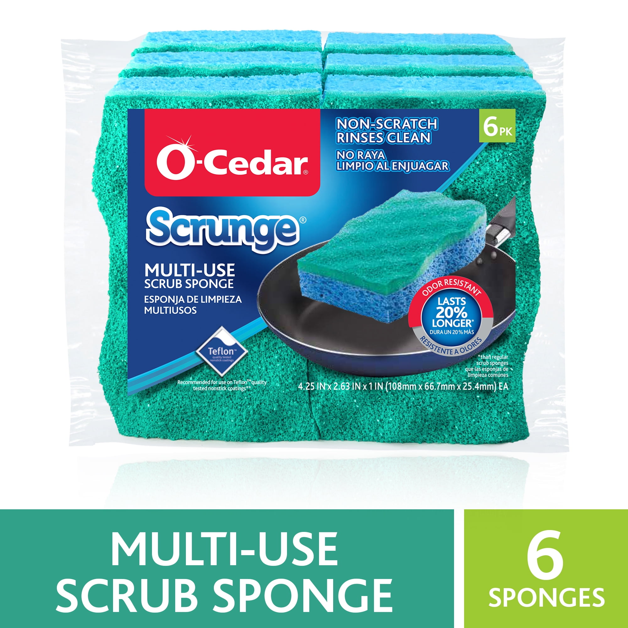 O Cedar Scrunge Sponge, Multi-Use Non-Scratch Sponge, For Kitchen and Bathroom, 6 count