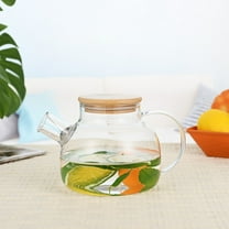 Arghm Borosilicate Glass Water Pot with Steel Lid 3.35x5.31x7.24 Inch,Transparent Cold Hot Beverage Container,Flame Resistant Kitchen Storage Jug