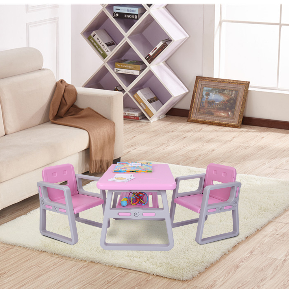 Toddler Table and Chair set, Easy Clean 3 Pcs Kids Table and Chair Set for Eat, Read, Child Art Table/Study/Picnic/Activity/Dining Table, Playroom Furniture for 3+ Years Old Boy/Girl, Pink, W5562 - image 3 of 8